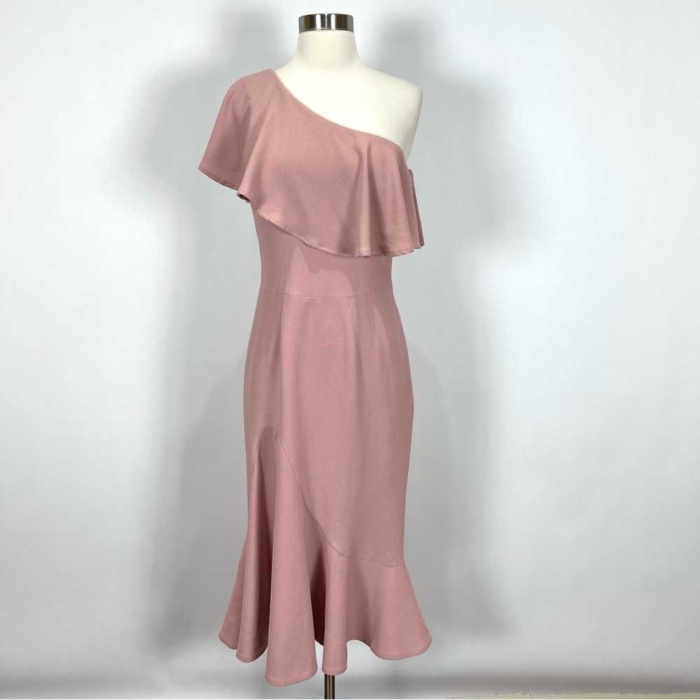 Dress the Population One-Shoulder Mauve Pink Midi Dress